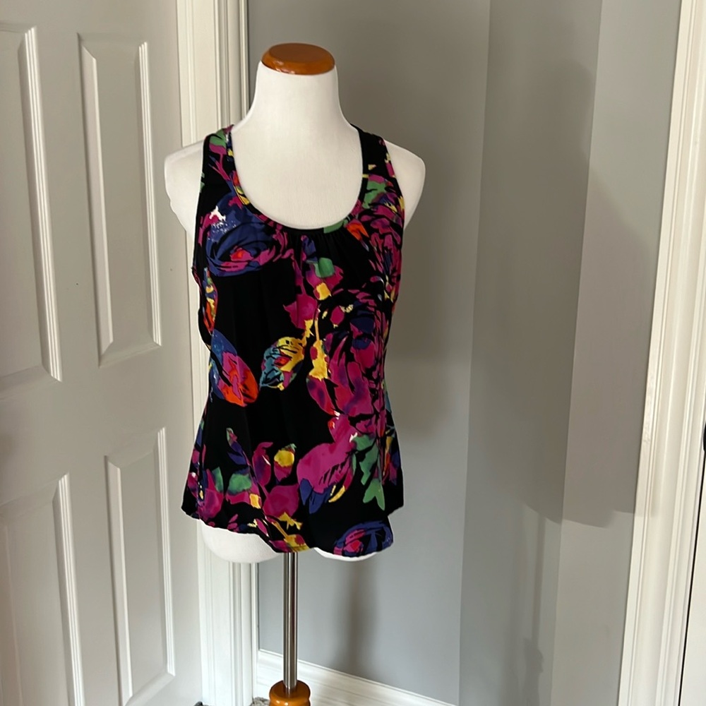 Trina Turk Flowered Silk Razorback Blouse